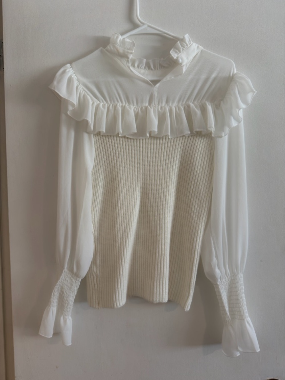 Ivory Ruffled Knit Blouse - Picture 2 of 3